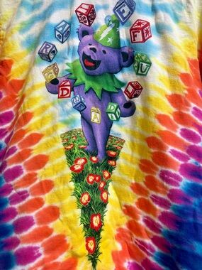 Tie-Dye Grateful Dead Dancing Bear Tee - Purple Bear with Blocks